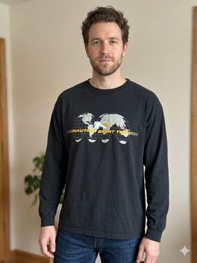 Nautica Sport Tech NST Long Sleeve Graphic T-Shirt Black XXL Made in USA Vintage